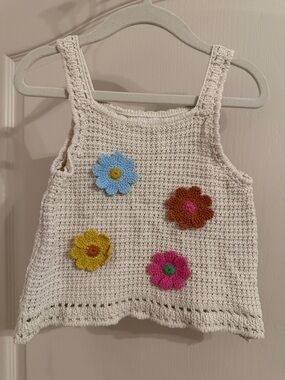 Zara Cream Knit Top with Colorful Crochet Flowers